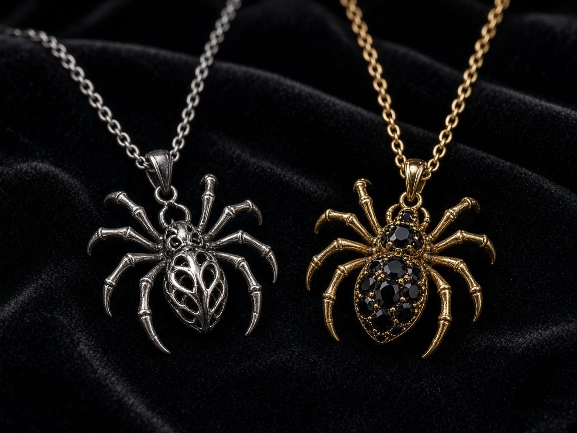 Silver and gold spider pendant necklaces