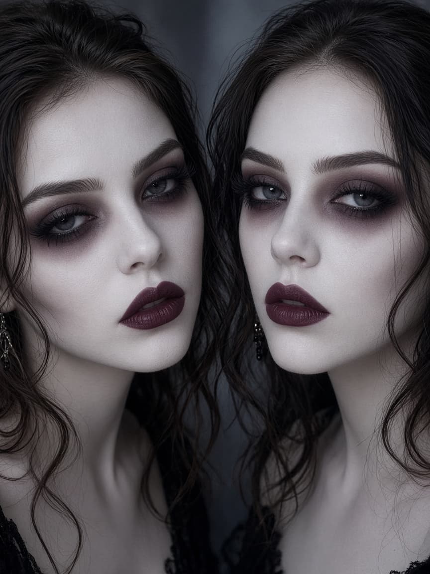 Pale scary glam makeup close-up